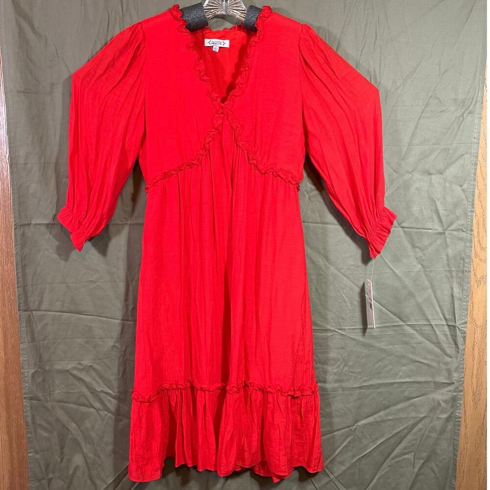 Nanette Lepore Midi Dress Hot Coral Ruffles Long Flowy Lightweight Women Sz 6